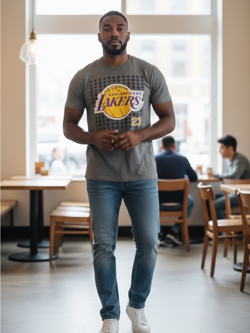 Los Angeles Lakers #23 Gray Graphic Tee - Men's Short Sleeve Shirt Size Large